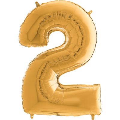 gold foil number 2 jumbo balloon filled with helium