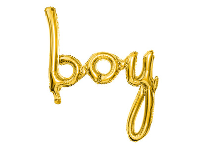 gold script boy balloon
